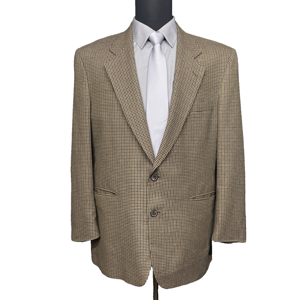 Jos A Bank 43R Sport Coat Mens Brown Houndstooth Silk/Wool Blazer Preppy Classic